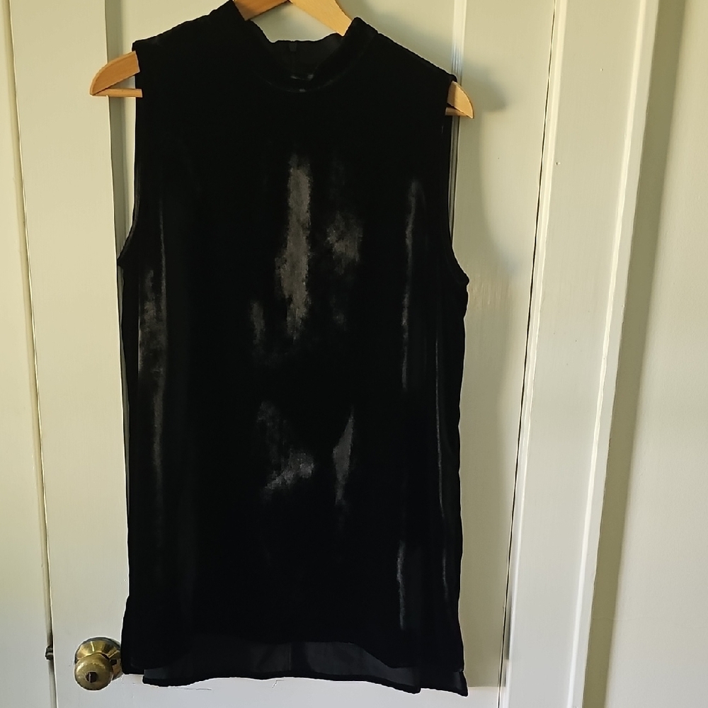 Eileen Fisher Black Velvet,High Neck, Sleeveless Blouse. Size Medium